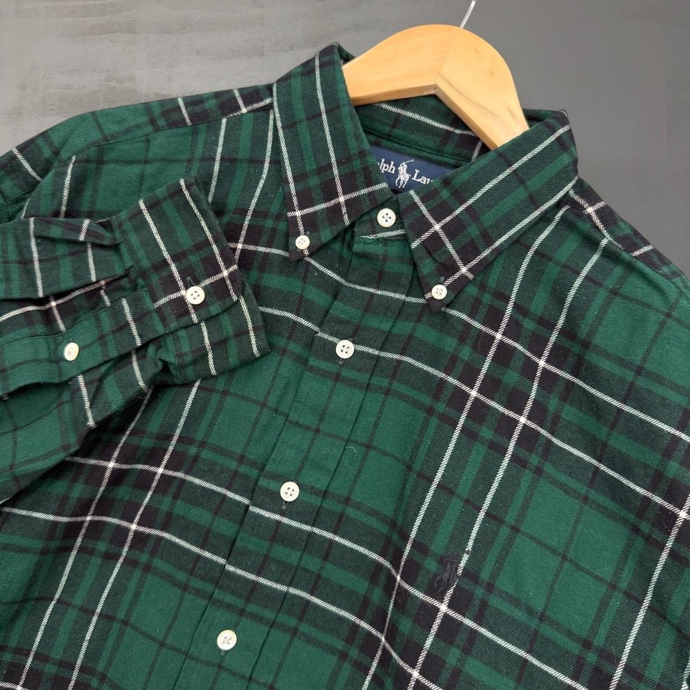 Polo Ralph Lauren Button Down Shirt Green Plaid Blaire Cotton Large